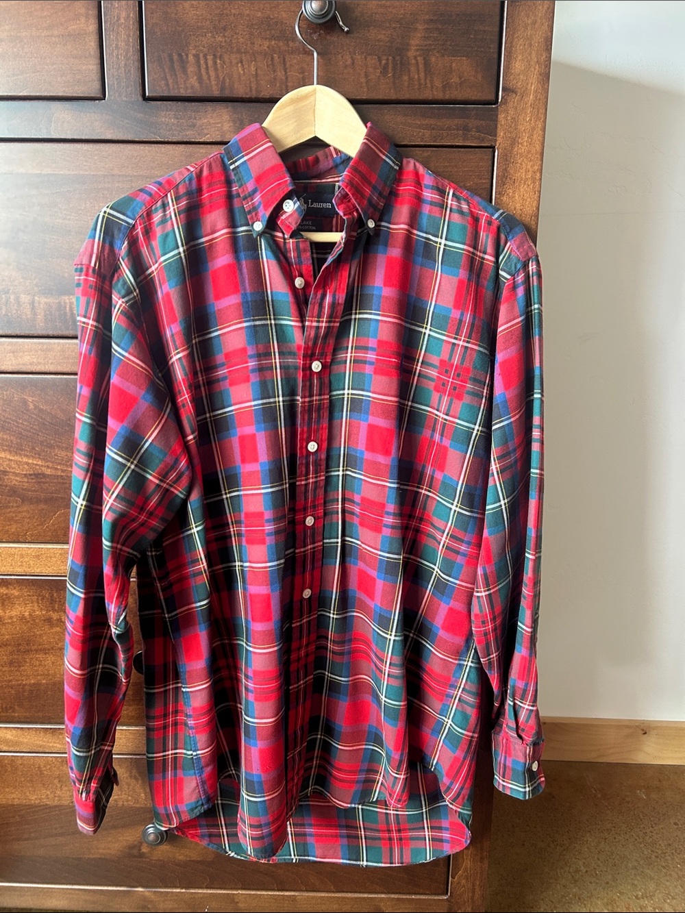 Ralph Lauren Red and Green Plaid Button-Down Shirt